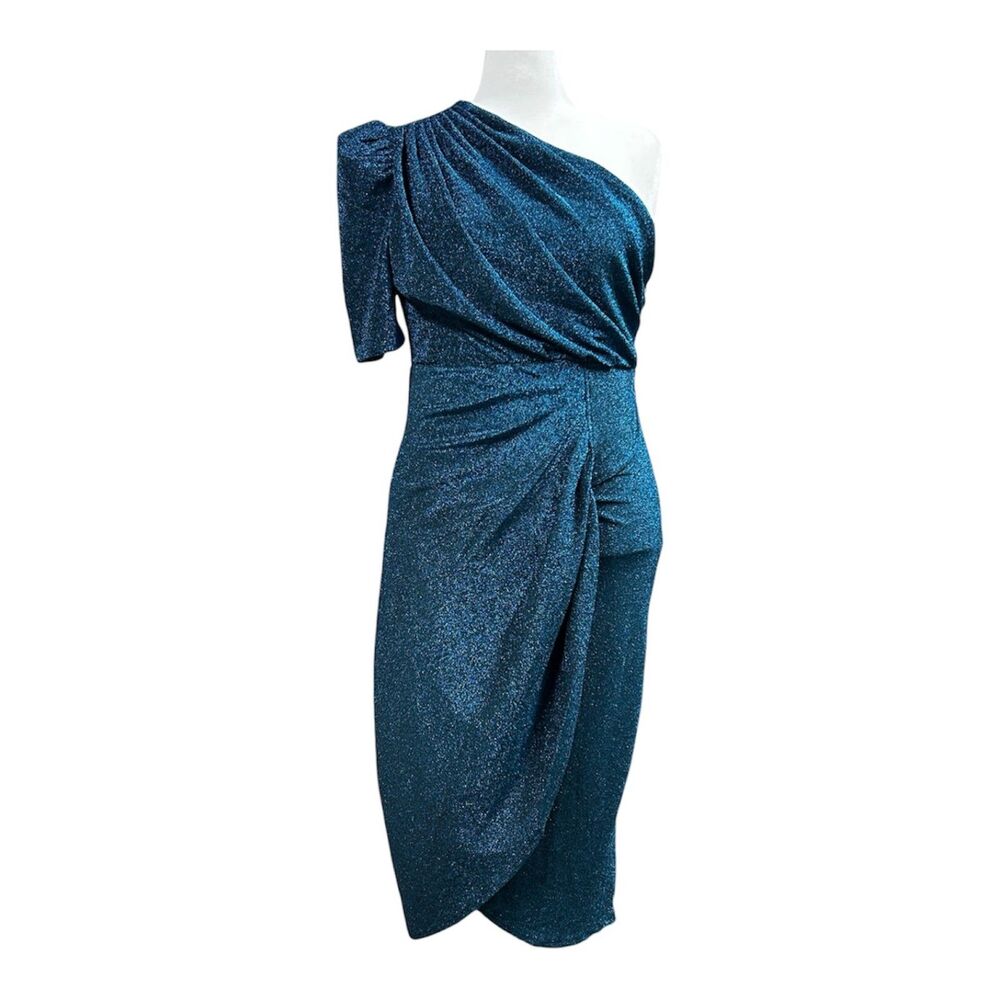 NEW Shein Belle Plus Asymmetrical Neck Ruched Glitter One Shoulder Dress Sz 2XL